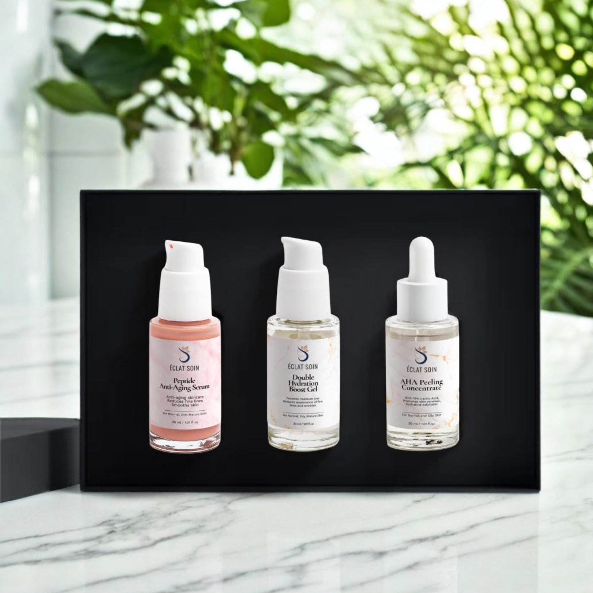 The Ultimate Renewal Skincare Collection Box with three serums for radiant skin care